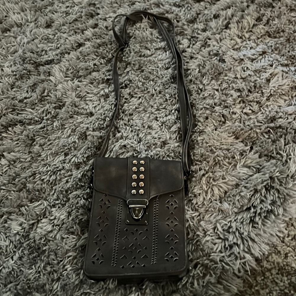 Adorable grey/leather Minicat purse -perfect condition